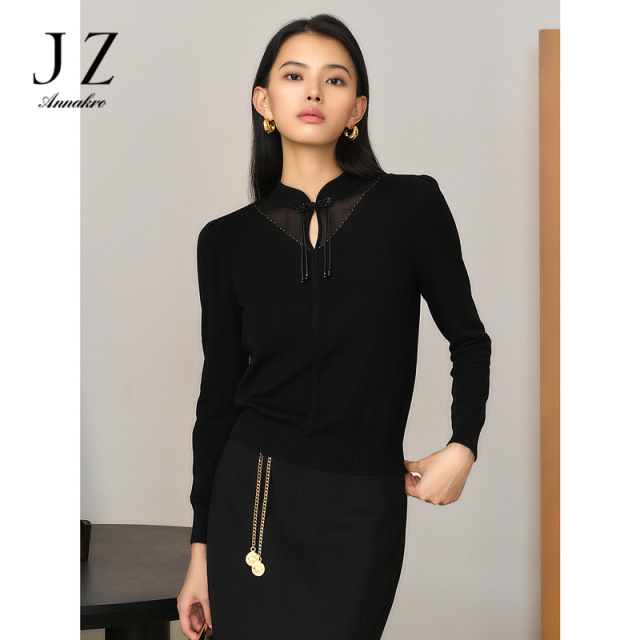 13149472.商场同款JZ玖姿新中式盘扣羊毛针织衫女冬季新款JWED31015