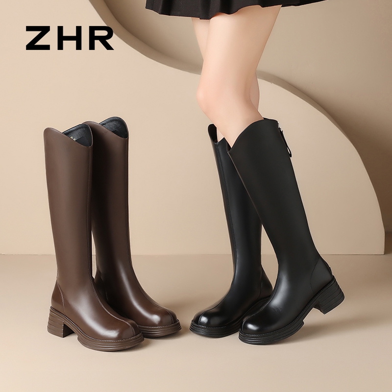 13795807.【ZHR则则】长筒靴圆头厚底后拉链女鞋[PU]