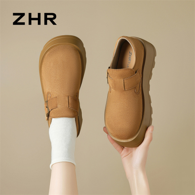 13148814.【ZHR则则】勃肯鞋圆头魔术贴厚底女鞋[牛纤绒]
