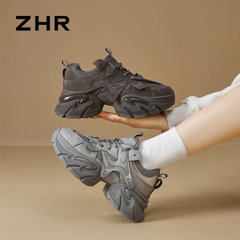 13148843.【ZHR则则】老爹鞋圆头系带厚底女鞋[PU+网布]