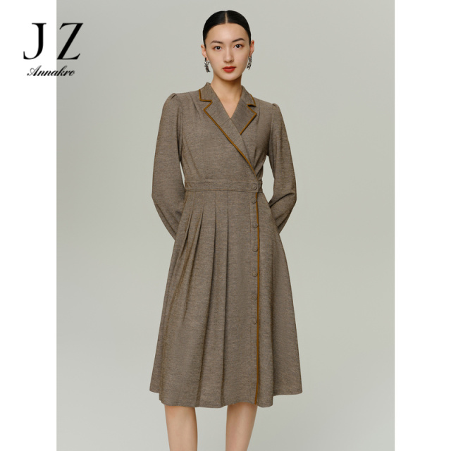 13148632.商场同款JZ玖姿优雅复古羊毛西式连衣裙女秋季新款JWDQ50064