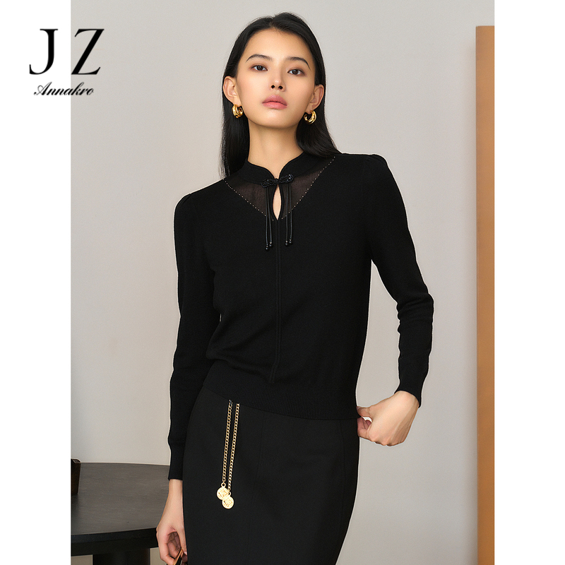 13149472.商场同款JZ玖姿新中式盘扣羊毛针织衫女冬季新款JWED31015