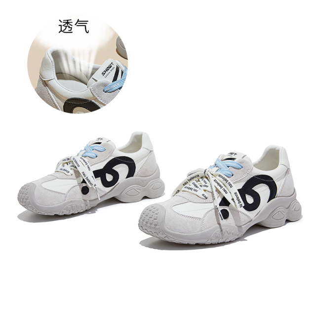 13147960.墨斯本真皮赛车鞋新款厚底运动德训鞋休闲百搭阿甘鞋女撞色女鞋12579
