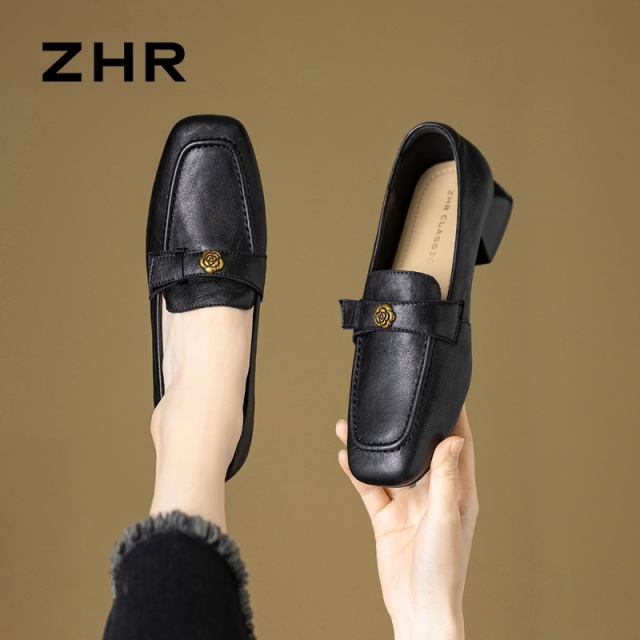 13148777.【ZHR则则】乐福鞋方头套脚粗跟女鞋[头层羊皮]