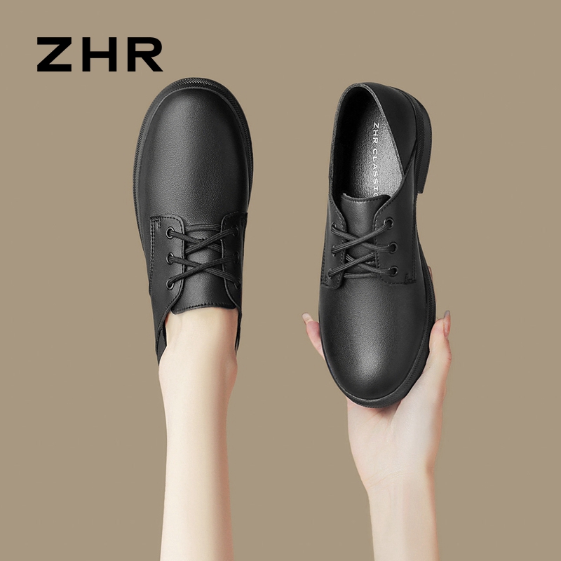 13148834.【ZHR则则】深口单鞋圆头系带厚底女鞋[牛剖层移膜革]