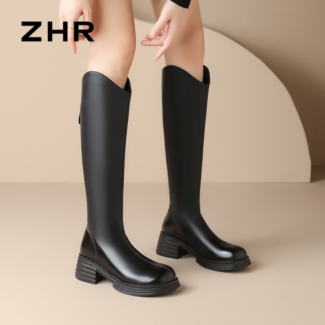 13795807.【ZHR则则】长筒靴圆头厚底后拉链女鞋[PU]