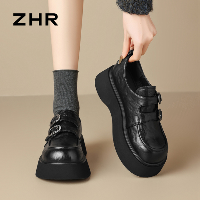 13148642.【ZHR则则】深口单鞋圆头魔术贴厚底女鞋[PU]