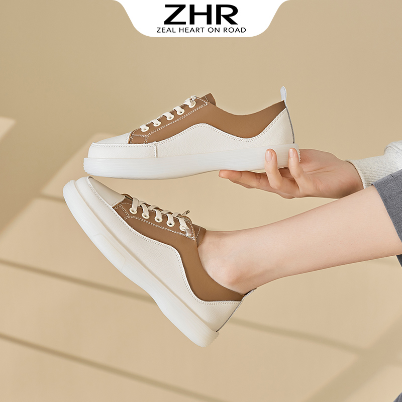 13148780.【ZHR则则】小白鞋圆头松紧带平底女鞋[牛剖层移膜革]