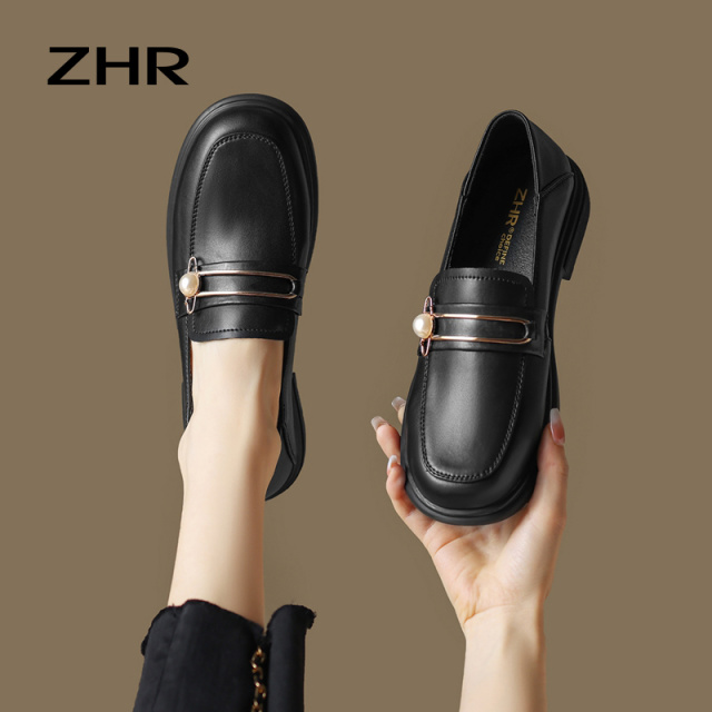 13148808.【ZHR则则】乐福鞋圆头套脚平底女鞋[牛剖层移膜革]