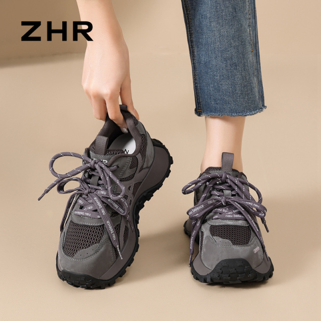 13148592.【ZHR则则】阿甘鞋圆头系带厚底女鞋[超纤+网布]