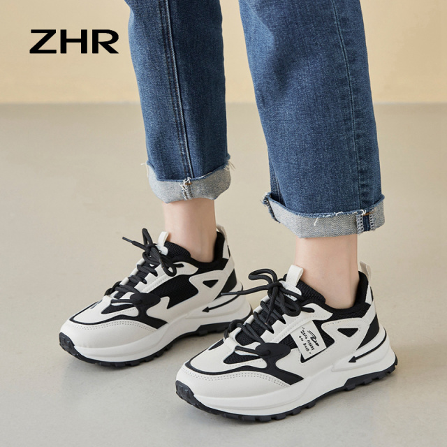 13148844.【ZHR则则】阿甘鞋圆头系带厚底女鞋[PU+网布]