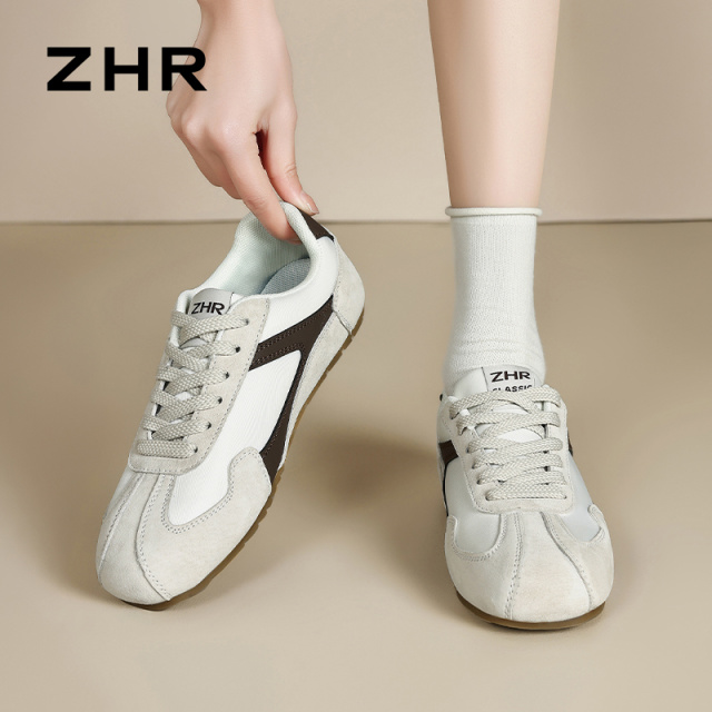 13693497.【ZHR则则】德训鞋圆头系带平底女鞋[超纤+牛津布]