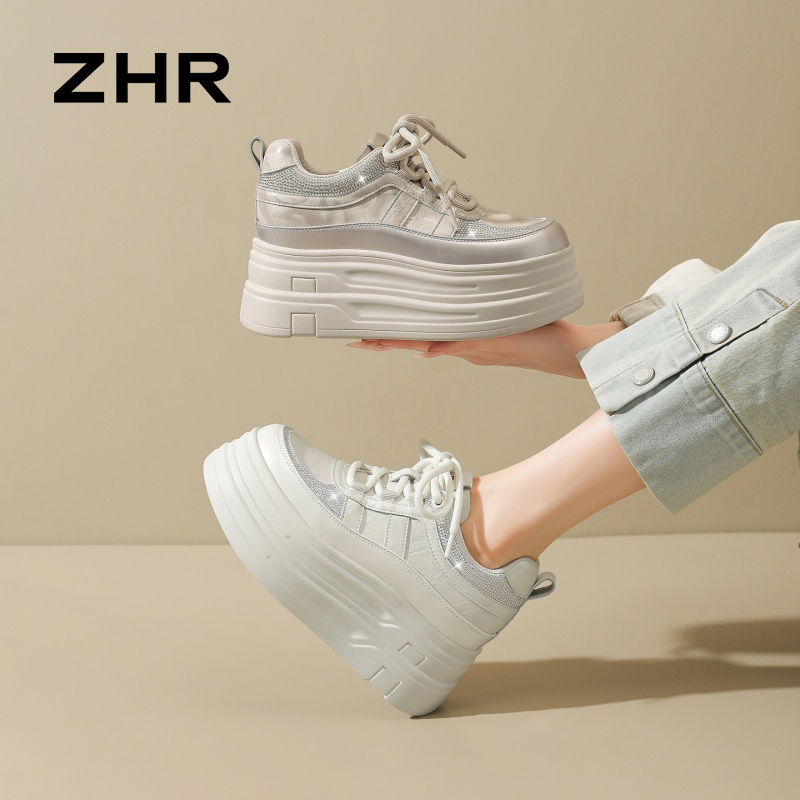 13148612.【ZHR则则】内增高小白鞋圆头系带厚底女鞋[PU]