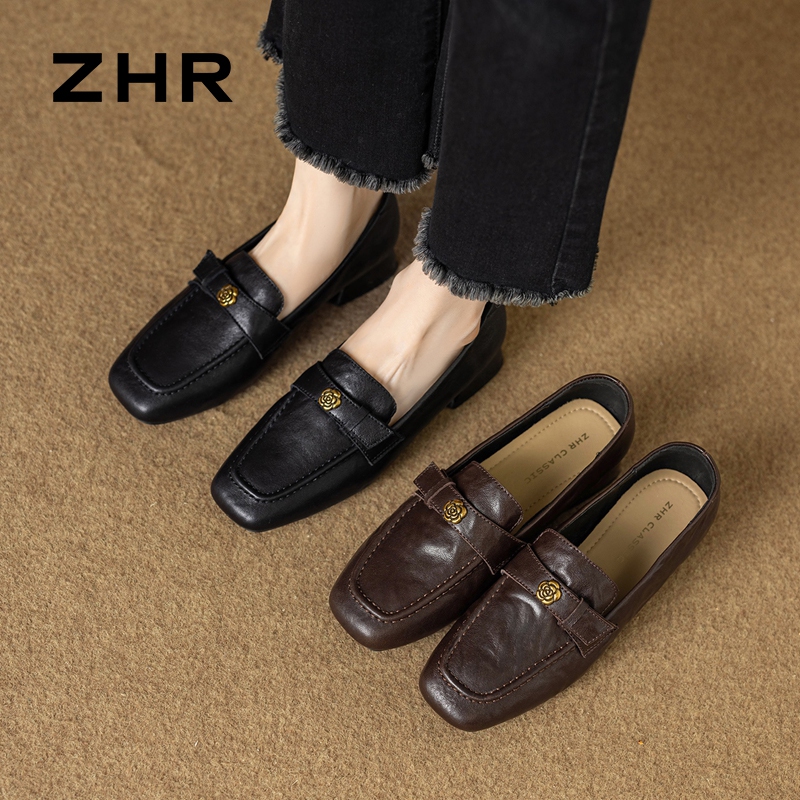 13148777.【ZHR则则】乐福鞋方头套脚粗跟女鞋[头层羊皮]