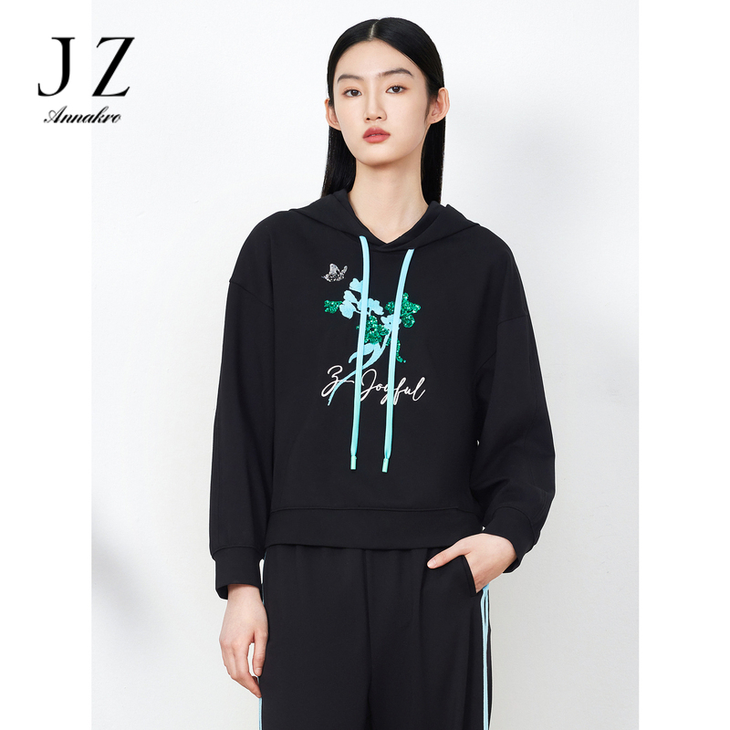 13149635.商场同款JZ玖姿刺绣图案卫衣女装春季新款休闲上衣JWDC82121