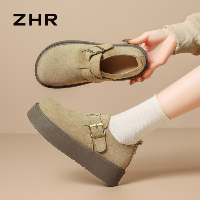 13151439.【ZHR则则】勃肯鞋圆头魔术贴厚底女鞋[牛奶绒]