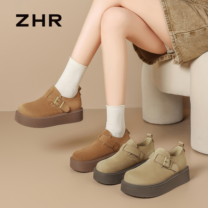 13151439.【ZHR则则】勃肯鞋圆头魔术贴厚底女鞋[牛奶绒]