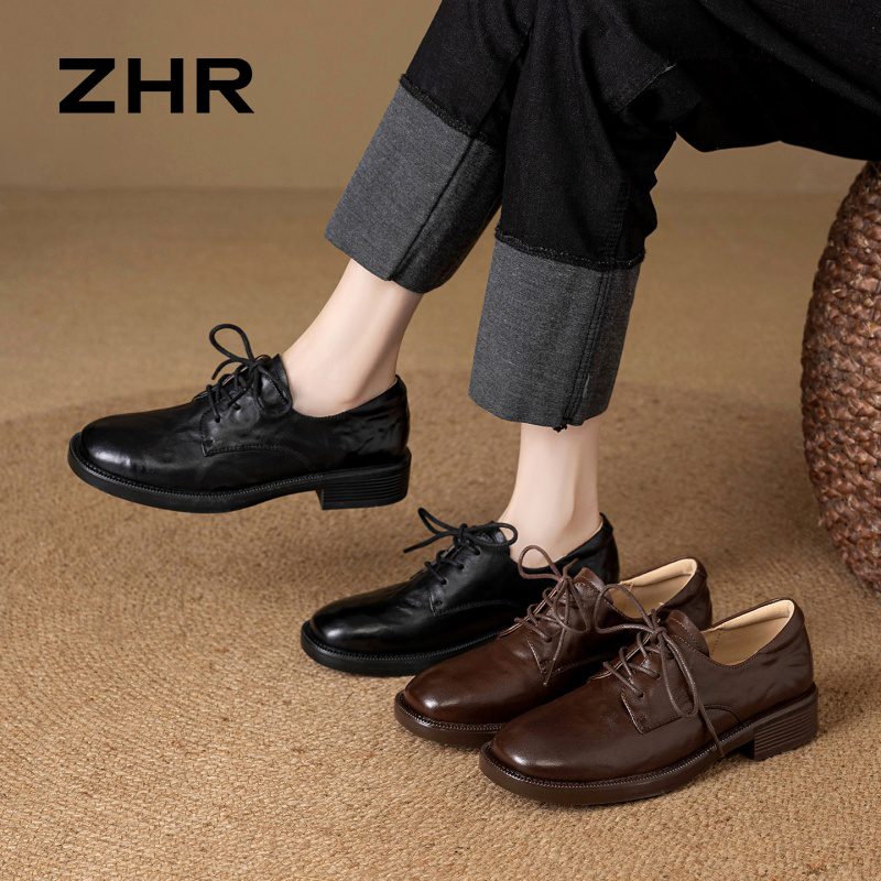13151250.【ZHR则则】妈妈单鞋圆头系带厚底女鞋[头层羊皮]
