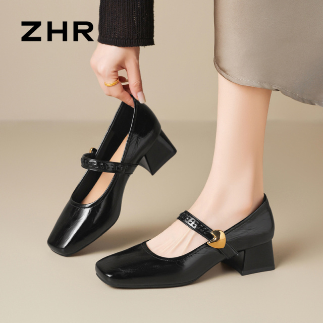 13151247.【ZHR则则】玛丽珍鞋方头套脚粗跟女鞋[PU]