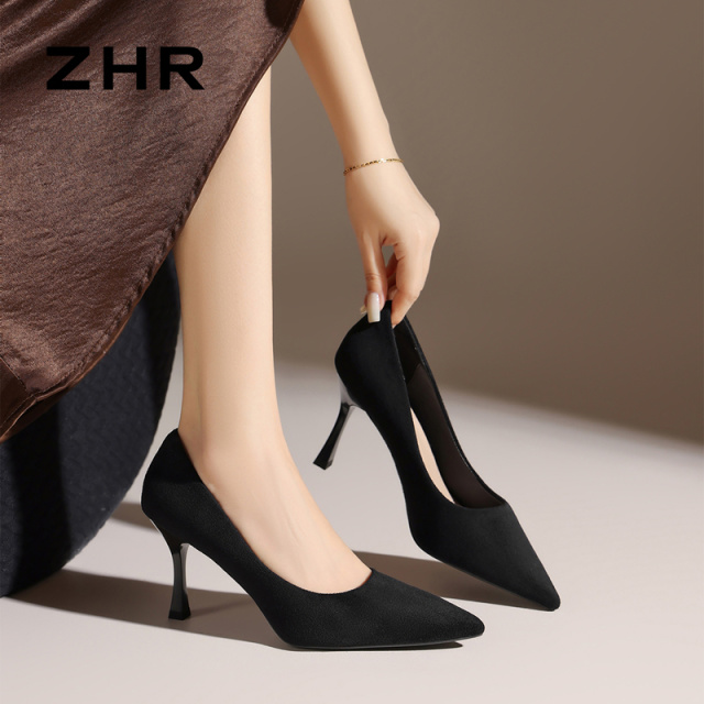 13151303.【ZHR则则】高跟鞋尖头套脚细跟女鞋[绒布]