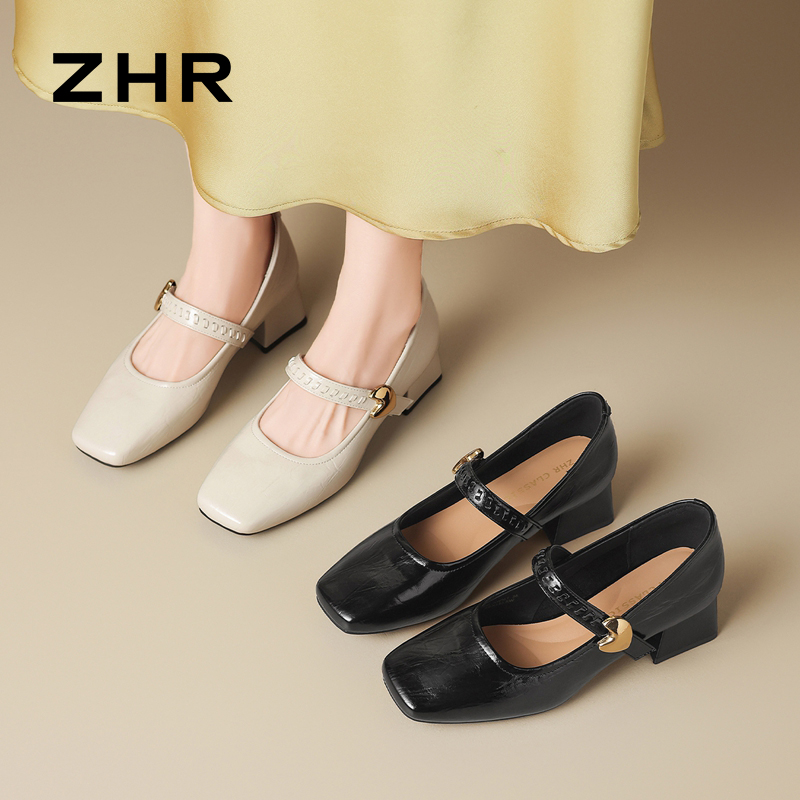 13151247.【ZHR则则】玛丽珍鞋方头套脚粗跟女鞋[PU]
