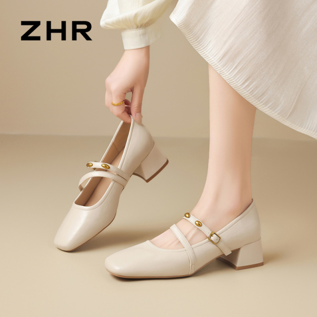 13151316.【ZHR则则】玛丽珍鞋方头搭扣粗跟女鞋[PU]