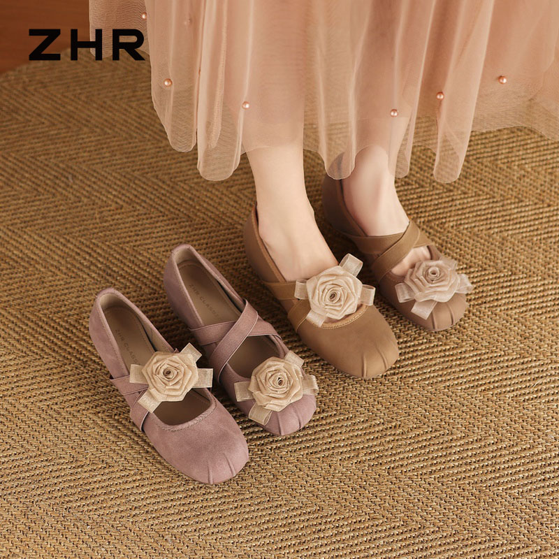 13800149.【ZHR则则】玛丽珍鞋圆头套脚花朵平底女鞋[PU+松紧带]
