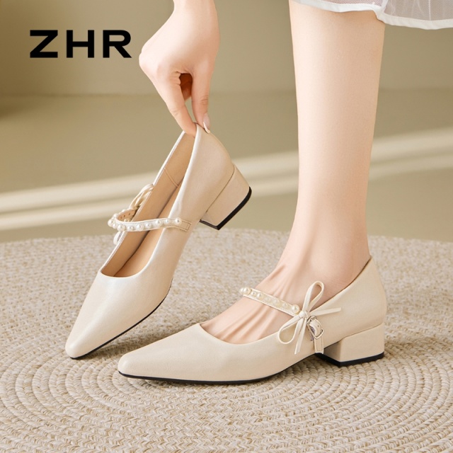 13151241.【ZHR则则】玛丽珍鞋尖头套脚粗跟女鞋[PU]