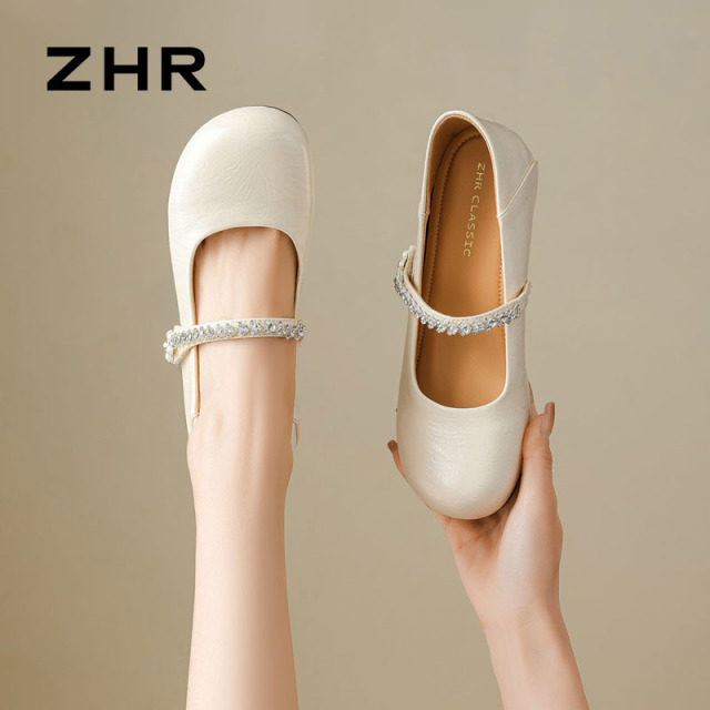 13151237.【ZHR则则】玛丽珍鞋圆头魔术贴平底女鞋[PU]