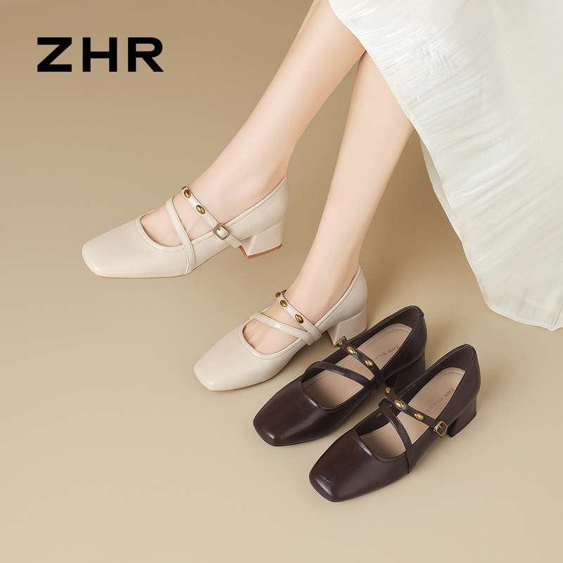 13151316.【ZHR则则】玛丽珍鞋方头搭扣粗跟女鞋[PU]