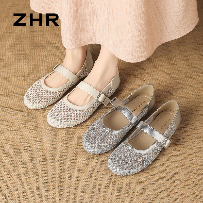 13151312.【ZHR则则】玛丽珍鞋圆头套脚平底女鞋[PU+网纱]