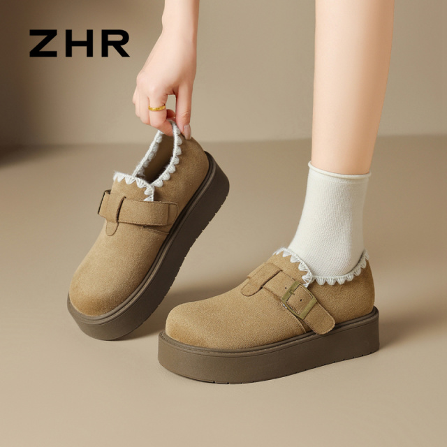13151437.【ZHR则则】勃肯鞋圆头魔术贴厚底女鞋[牛奶绒]