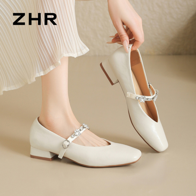13151263.【ZHR则则】玛丽珍鞋方头套脚粗跟女鞋[PU]