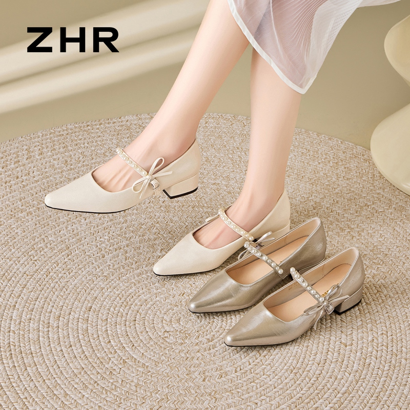 13151241.【ZHR则则】玛丽珍鞋尖头套脚粗跟女鞋[PU]