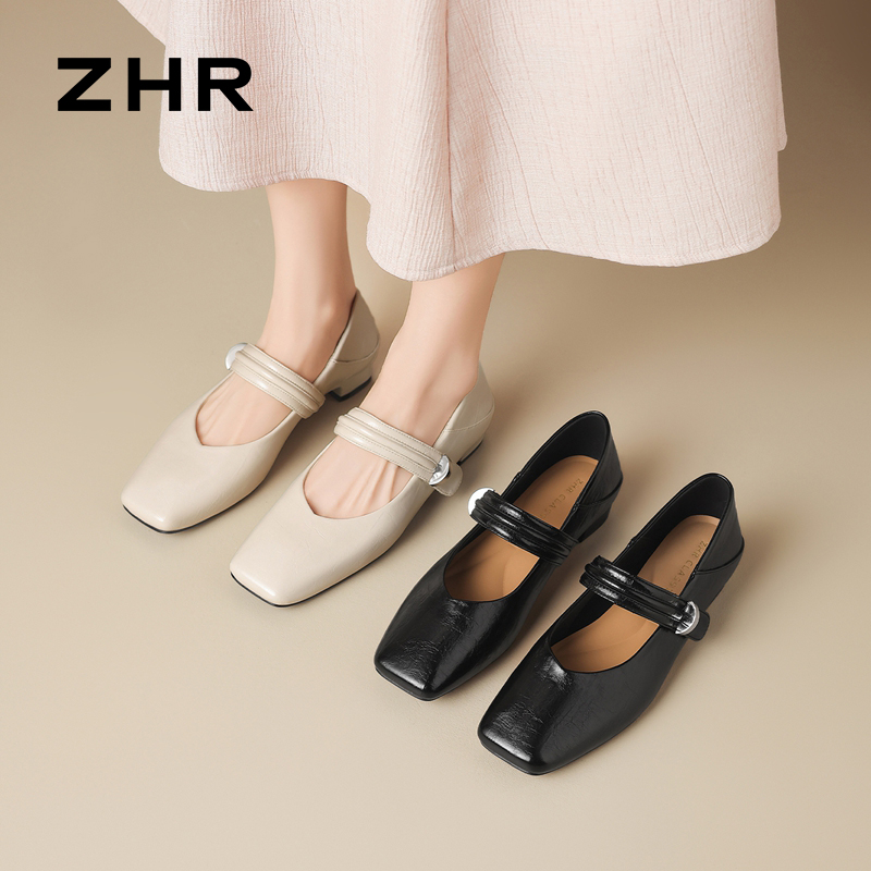 13151239.【ZHR则则】玛丽珍鞋方头魔术贴粗跟女鞋[PU]