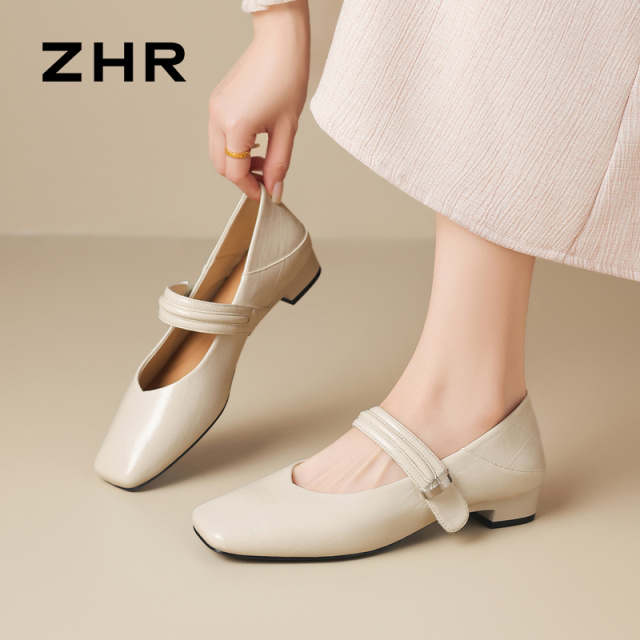 13151239.【ZHR则则】玛丽珍鞋方头魔术贴粗跟女鞋[PU]