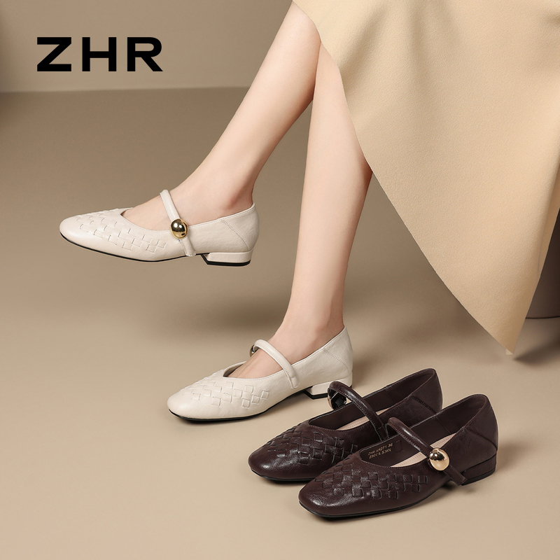 13151279.【ZHR则则】玛丽珍鞋圆头套脚粗跟女鞋[PU]
