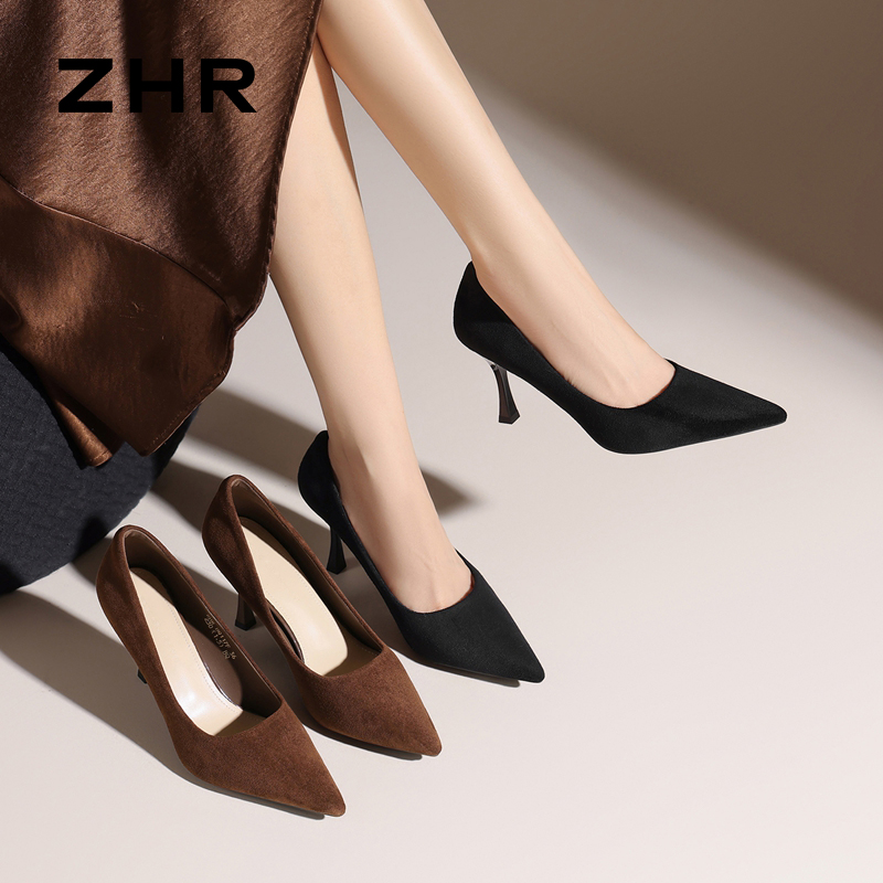 13151303.【ZHR则则】高跟鞋尖头套脚细跟女鞋[绒布]