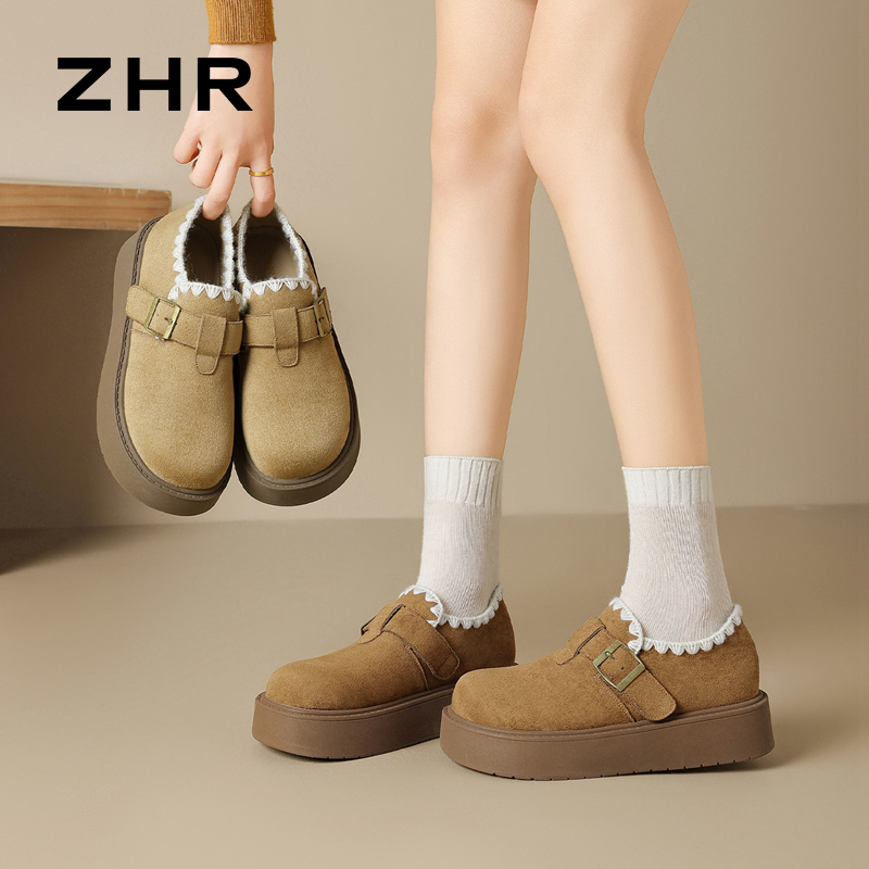 13151437.【ZHR则则】勃肯鞋圆头魔术贴厚底女鞋[牛奶绒]