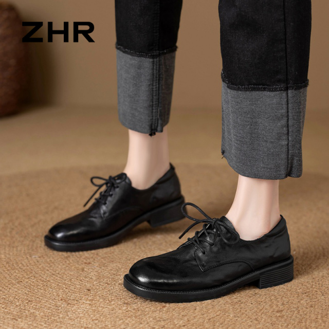 13151250.【ZHR则则】妈妈单鞋圆头系带厚底女鞋[头层羊皮]
