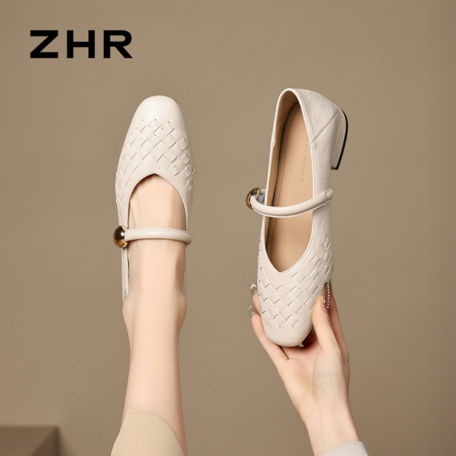 13151279.【ZHR则则】玛丽珍鞋圆头套脚粗跟女鞋[PU]