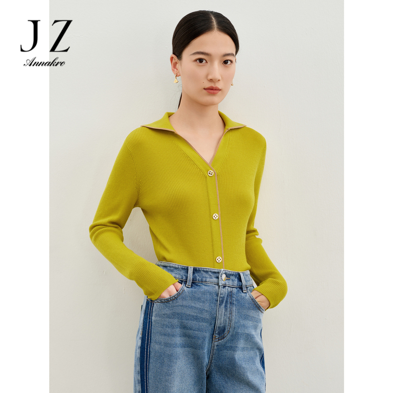 13156212.商场同款JZ玖姿活力撞色修身上衣针织衫女2025春季新款JWEC31020