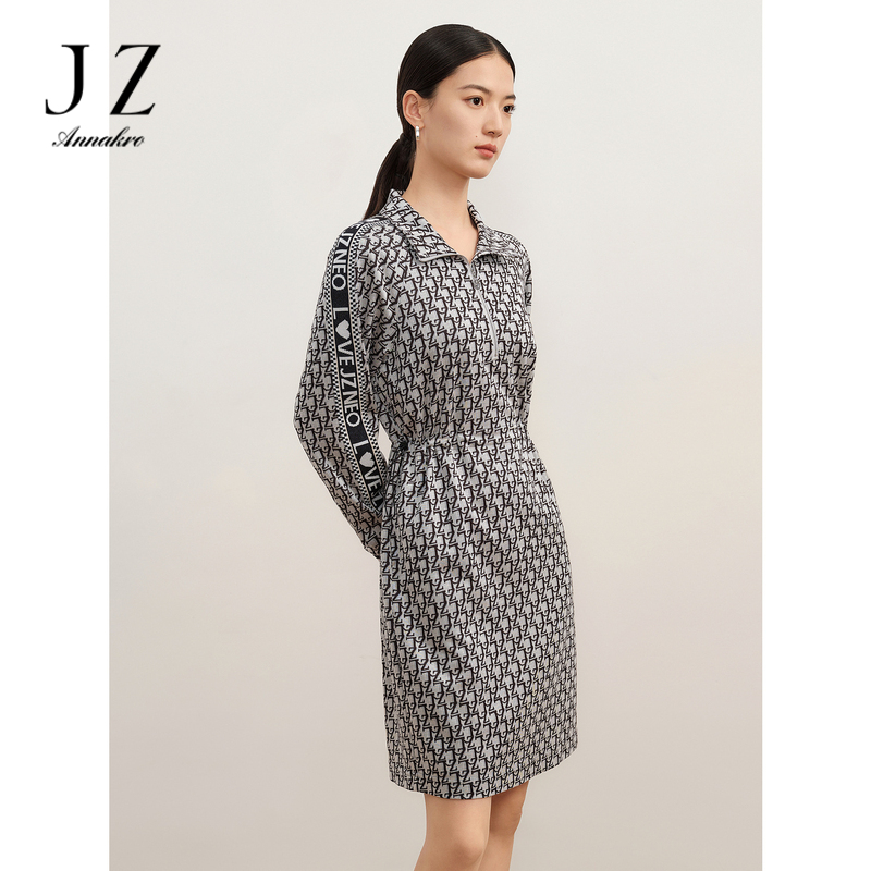 13152663.商场同款JZ玖姿潮流老花抽绳连衣裙女秋季新款JWDQ50069