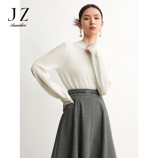 13156022.商场同款JZ玖姿气质日常镂空烫钻毛衫女秋季新款JWDQ31033