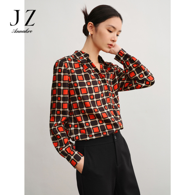 13152772.商场同款JZ玖姿休闲光影几何图案衬衫女2024秋季新款JWDQ60102