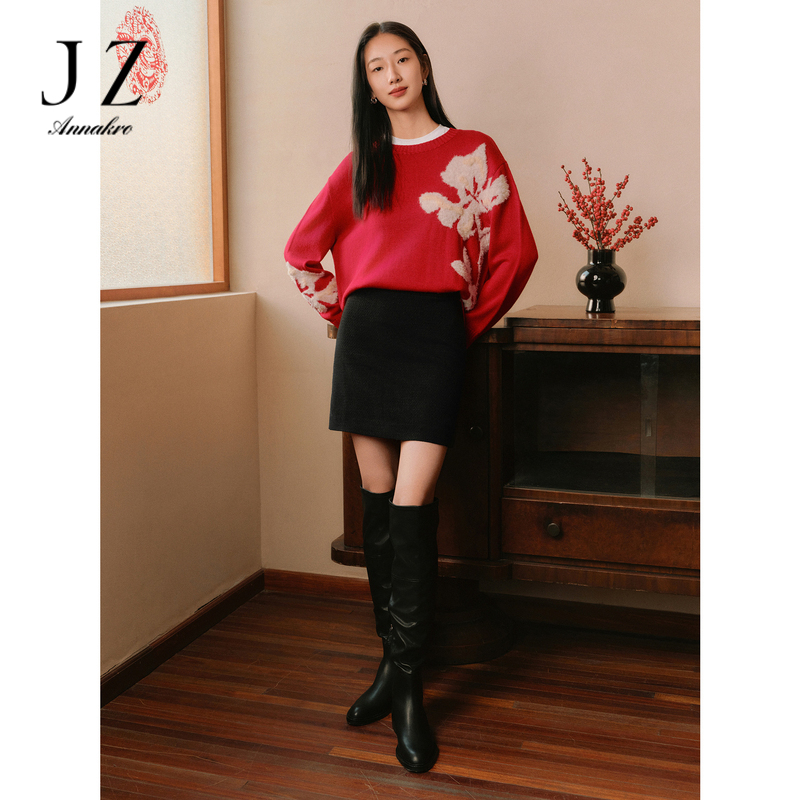 13152680.玖姿安娜蔻法式轻熟优雅小香风高腰A裙半身短裙女2025春季新款