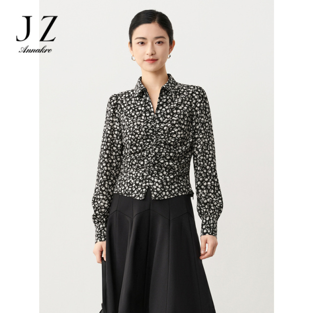 13152732.商场同款JZ玖姿复古玫瑰收褶上衣衬衫女春季新款JWEC60103