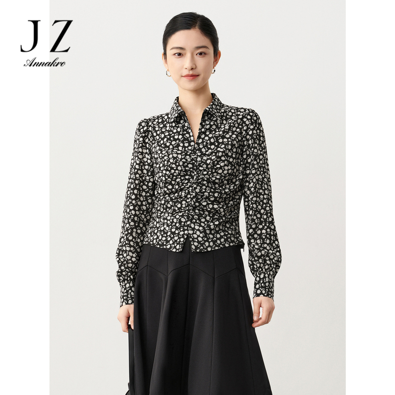 13152732.商场同款JZ玖姿复古玫瑰收褶上衣衬衫女春季新款JWEC60103