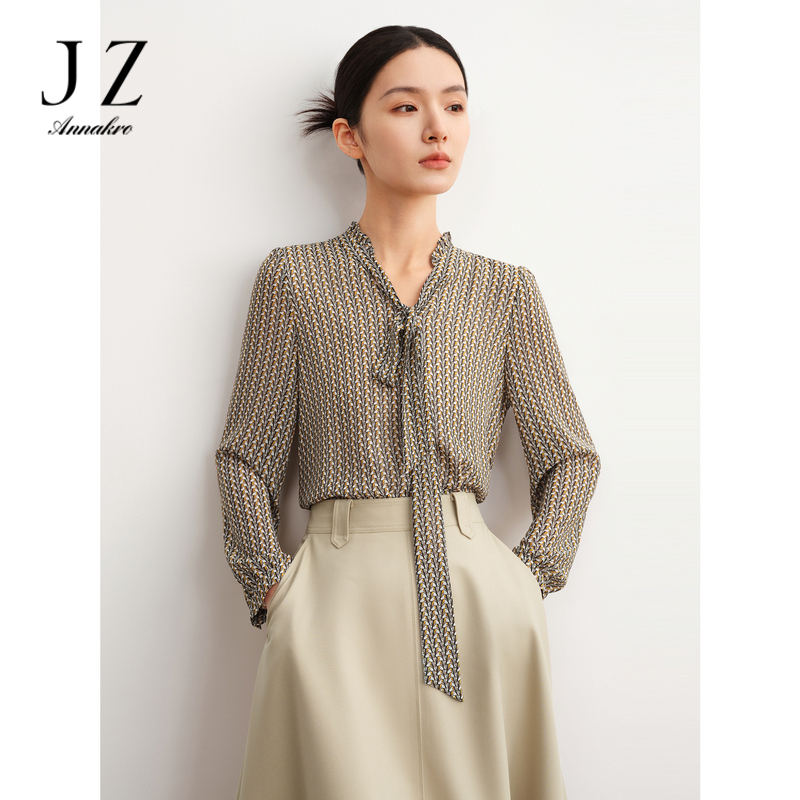 13152714.商场同款JZ玖姿百搭复古通勤印花上衣女秋季新款JWDQ80307