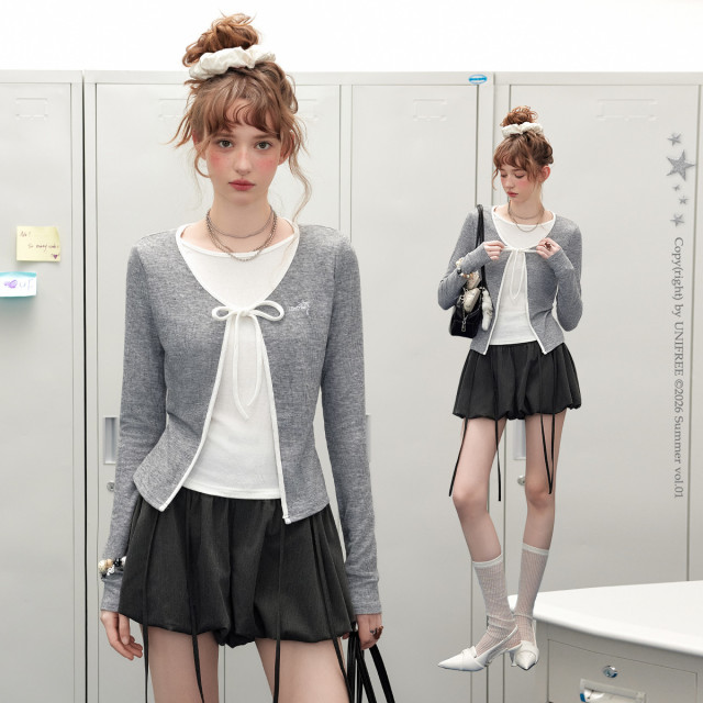 13158037.【26年春款】甜美少女清新减龄休闲百搭假两件撞色T恤U261G062B1B1